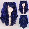 Parrucca Cosplay sintetica lunga colorata riccia per ragazze Lolita Cosplay con doppia coda di cavallo e 1 cuffia per parrucca