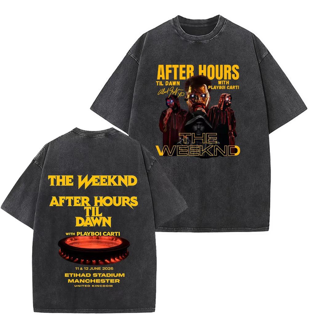 The Weeknd After Hours Til Dawn 2026 Tour Print Vintage Washed T-shirts Unisex Hip Hop Retro Oversized T-shirt Breathable and Comfortable Clothes