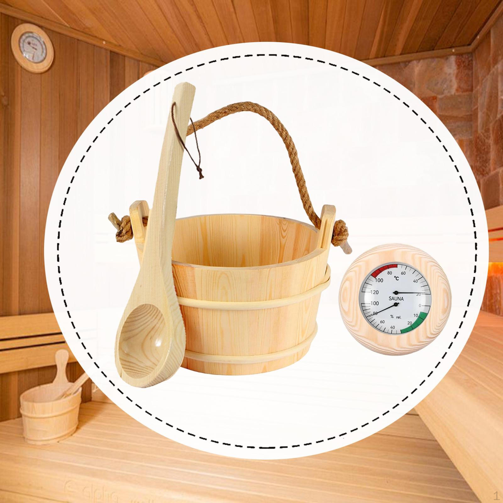 

Sauna Bucket and Ladle Accessories Sturdy Premium Multifunctional with Thermometer