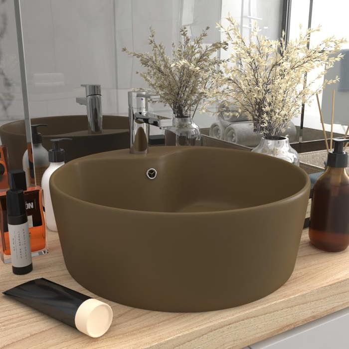 VidaXL Lavabo de Luxe avec Trop-plein Vasque à Poser de Toilette Lave-mains de Salle de Bain Salle Cosmétique Maison Crème 147040