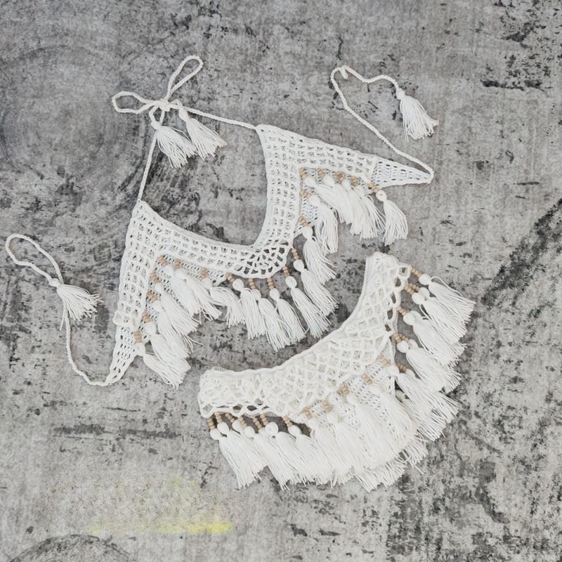 

Fashion Patchwork Tassel Bathing Suit Women Chic Knitted Bandage High Cut Thong Bikini Push Up 2025 New Vacation Beach Swimwear S белый