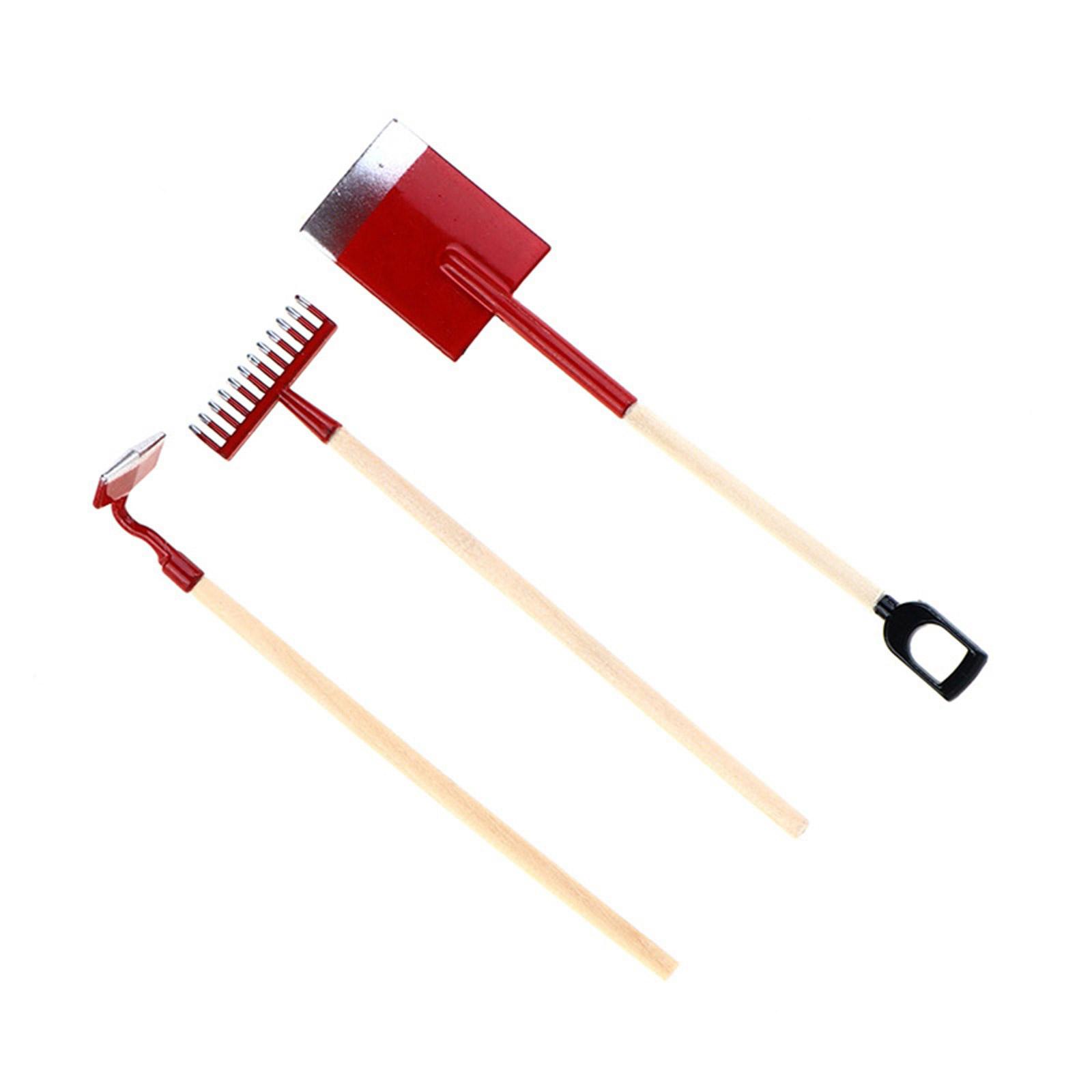 

Pack Of 3 Miniature Garden Tools Shovel Rake Hoe Set For 1/12 Dollhouse Perfect For Realistic Landscaping Decorations красный