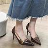 Fashion Small and Niche Design Pointed Thin Heel Snake Skin Pattern High Heels for Women  Retro Spicy Girl Belt Buckle Hollow Sandals