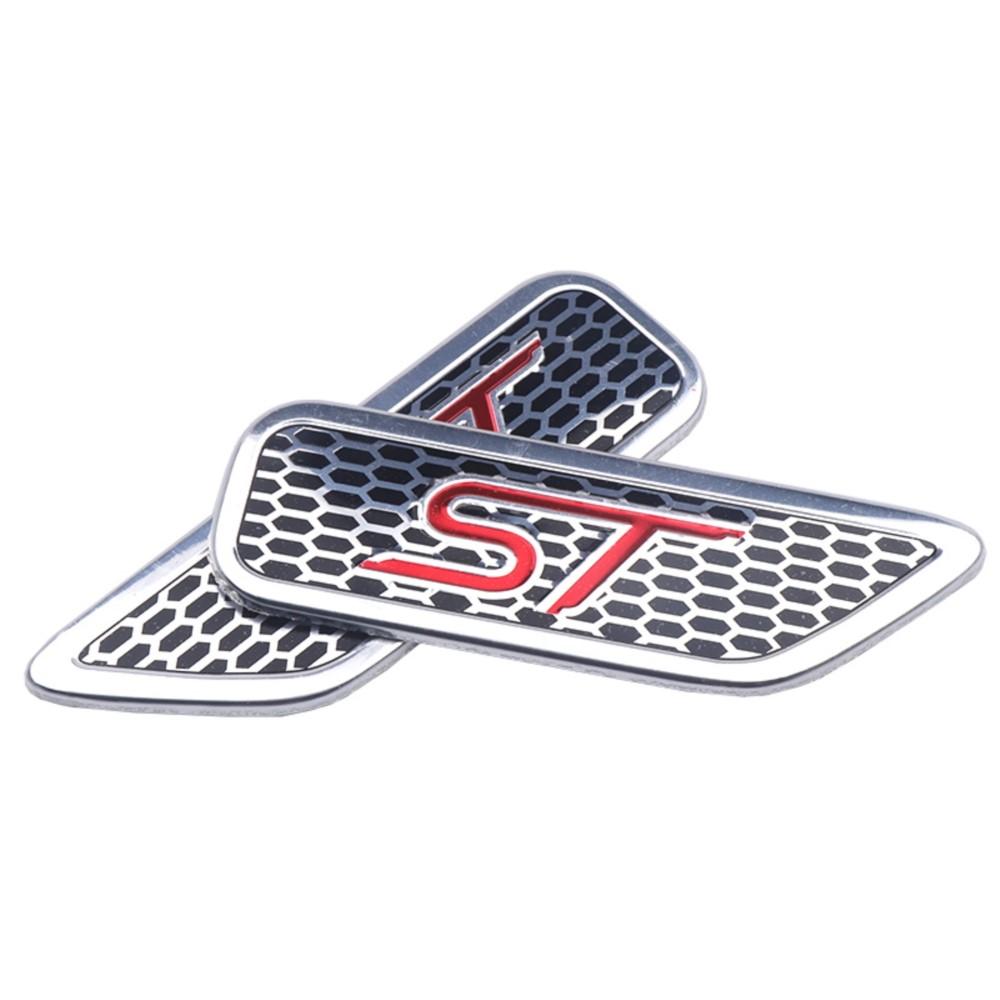 BAZG2 2pcs Aluminum Car Side Fender Stickers ST Badges Auto Body Dekoration For Ford ST FOCUS 2 3 Mondeo Fiesta Kuga MK3 MK2 MK4