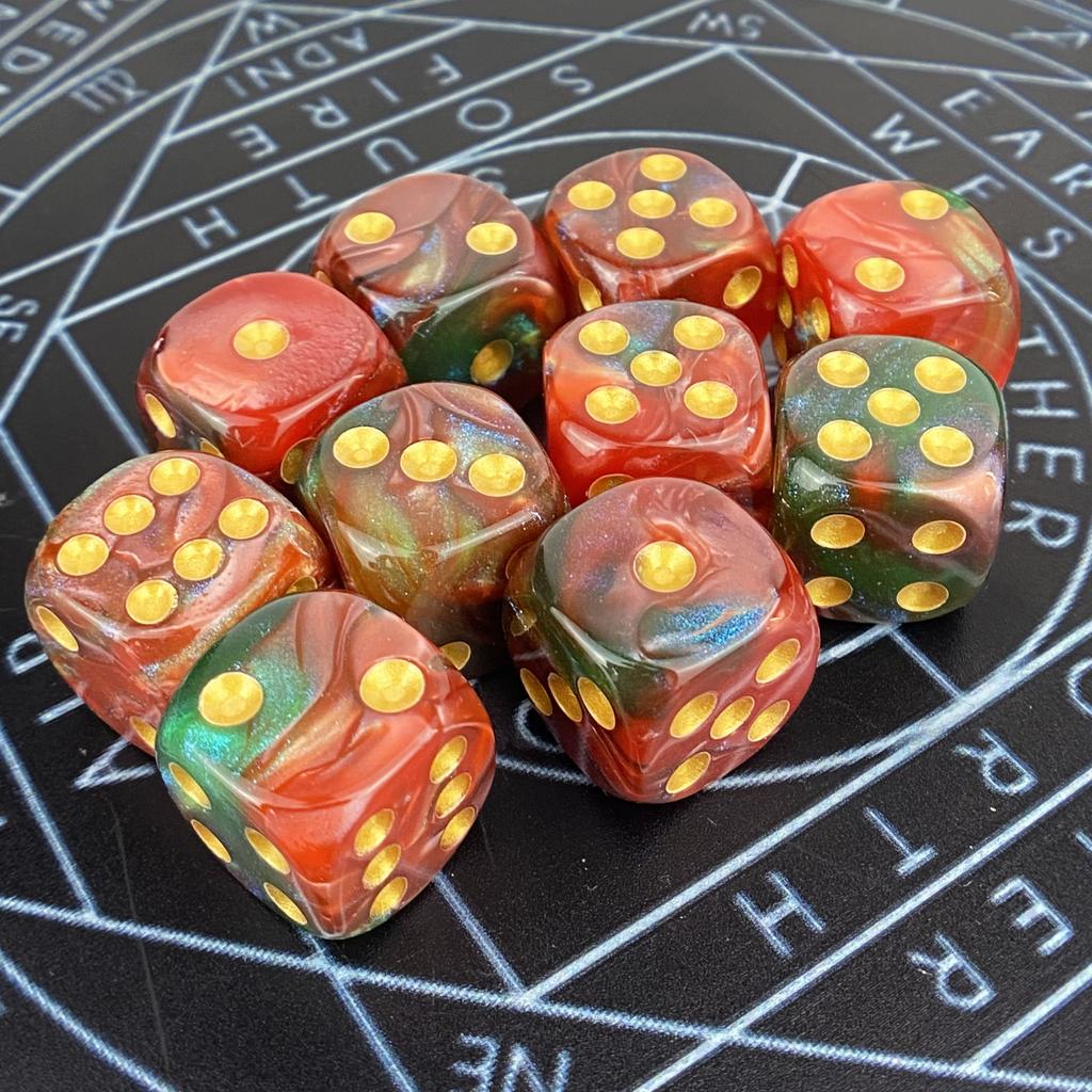 High Quality 10Pieces/Set 16mm Double Color Dazzling  Acrylic Round Corner 6 Sided D6 Point Dice For Family Board Games