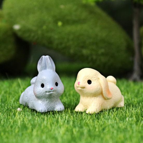Mini Rabbit Figurine Resin Miniature Sitting Lying Bunny Statue Animal Collectible Sculpture Micro Landscape Dollhouse Decoration