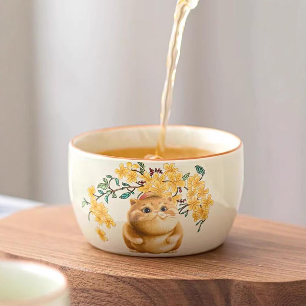 Plant Ash Happy Hanhan Cat Teacup Ceramic Household Master Cup Single Cup Tea Kung Fu Tea Set Gift Box Gift
