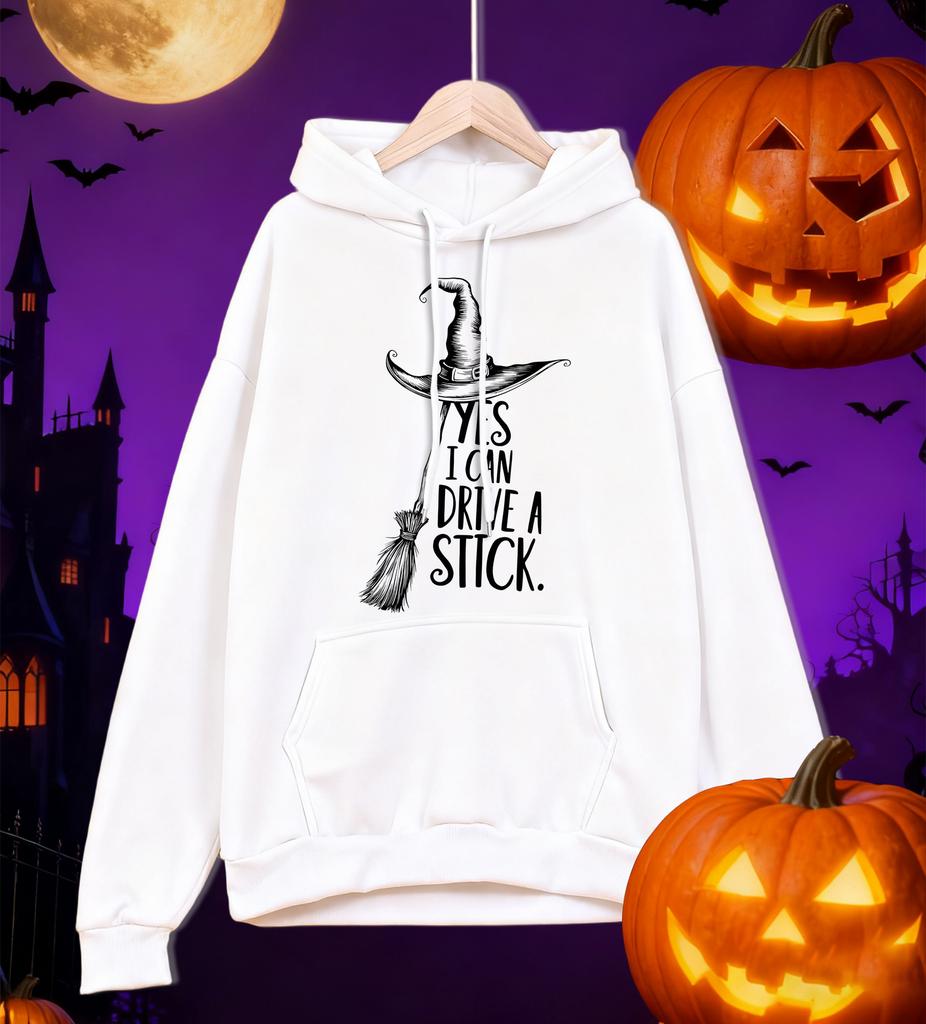 Happy Halloween Broom Hat Printing Men Hoodies All-Match Casual Pullovers Autumn Fleece Hoodie Loose Pocket Male Streetwear