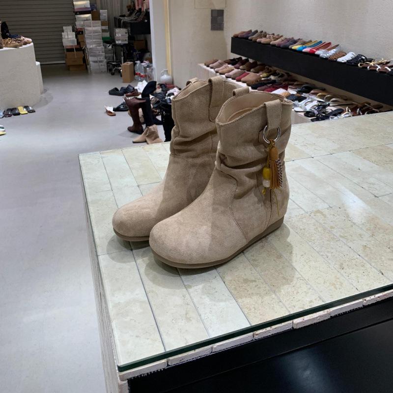 Retro inner heightening short boots 2025 autumn and winter new Birkenstock boots women's slim flat-bottomed short Martin boots