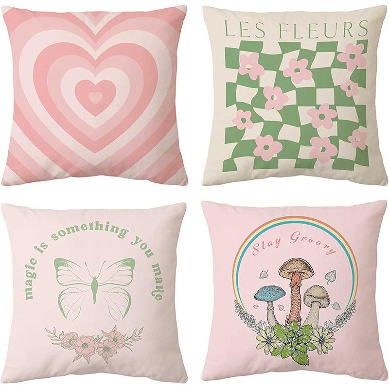 Modern Ins Style Pink Girl's Heart Pillow Case Nordic Linen Cushion Sofa Bedside Pillow