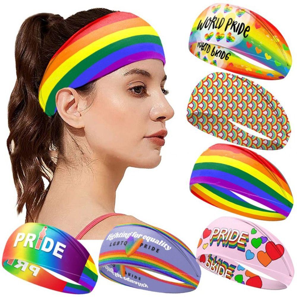 Parade Rainbow Elastic Headband Sweat Absorbing Sports Hairband Fashion Rainbow Headband  Kids