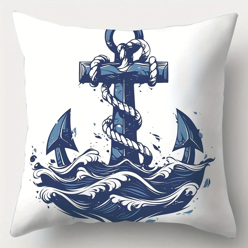 Zeilboot Kompas Vuurtoren Decoratieve Kussens Patroon Kussenhoes Geschikt Voor Bank Slaapkamer Auto Kussenhoes