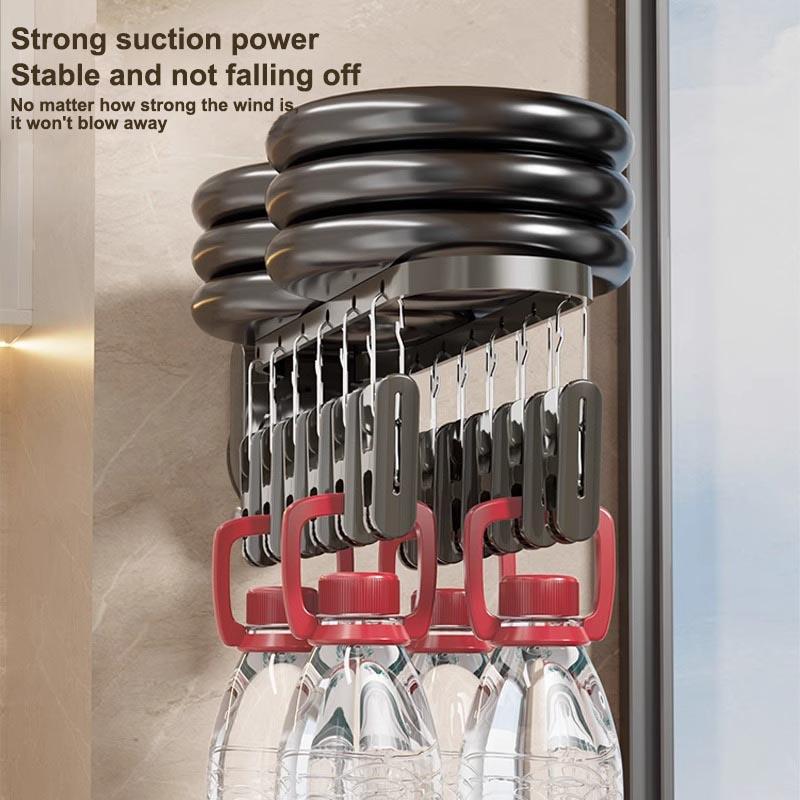Balcony Drying Rack Folding And Rotating No Punching Suction Drinking Cup Wall Mounted Sock Rack Home Use Storage Durable