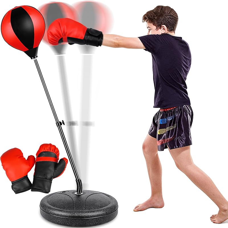 Punching Bag for Ages 3 4 5 6 7 8+ Years Old Kids, Boxing Bag Set Toy with Boxing Gloves, Height Adjustable Punching Bag, Sport Toy for Boys & Girls, красный