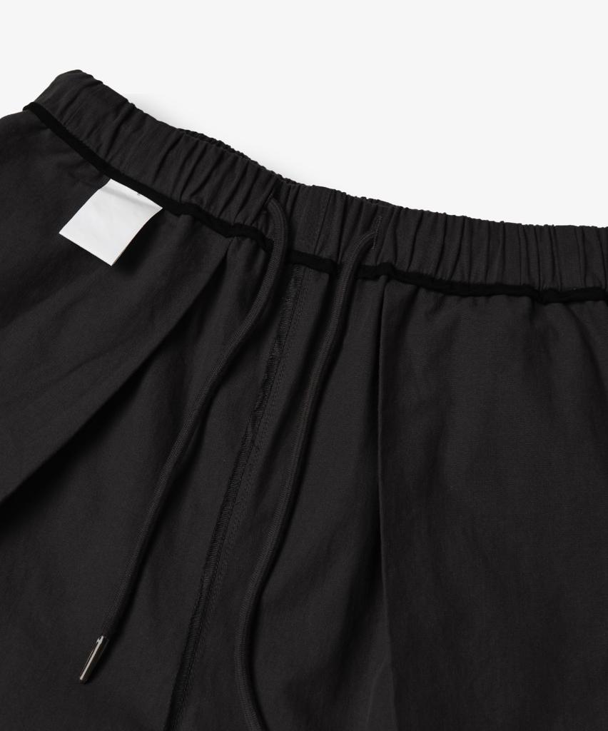 Yujen Double-Pleat Wide Cotton Elastic Waist Pants_Black