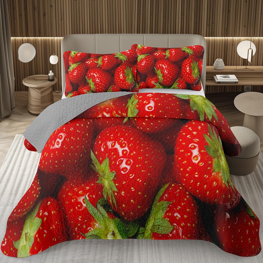 Strawberry Bedspread Kawaii Fruit Coverlet Twin King Size Cute Strawberries Quilt Set For Kids Girls Teens Adult Bedroom Decor