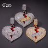 Hip Hop Full Diamond Heartbreak Pendant Personality Broken Heart Alloy Necklace OK Band Love Accessories