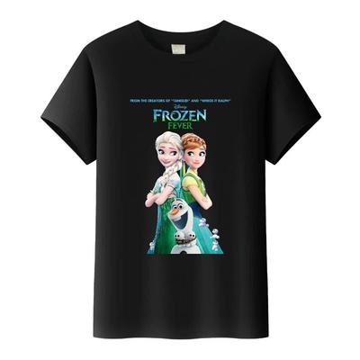 Dětské tričko s potiskem Frozen od Disneyho, letní rodinný top, čistá bavlna, kulatý výstřih, ležérní, s krátkým rukávem