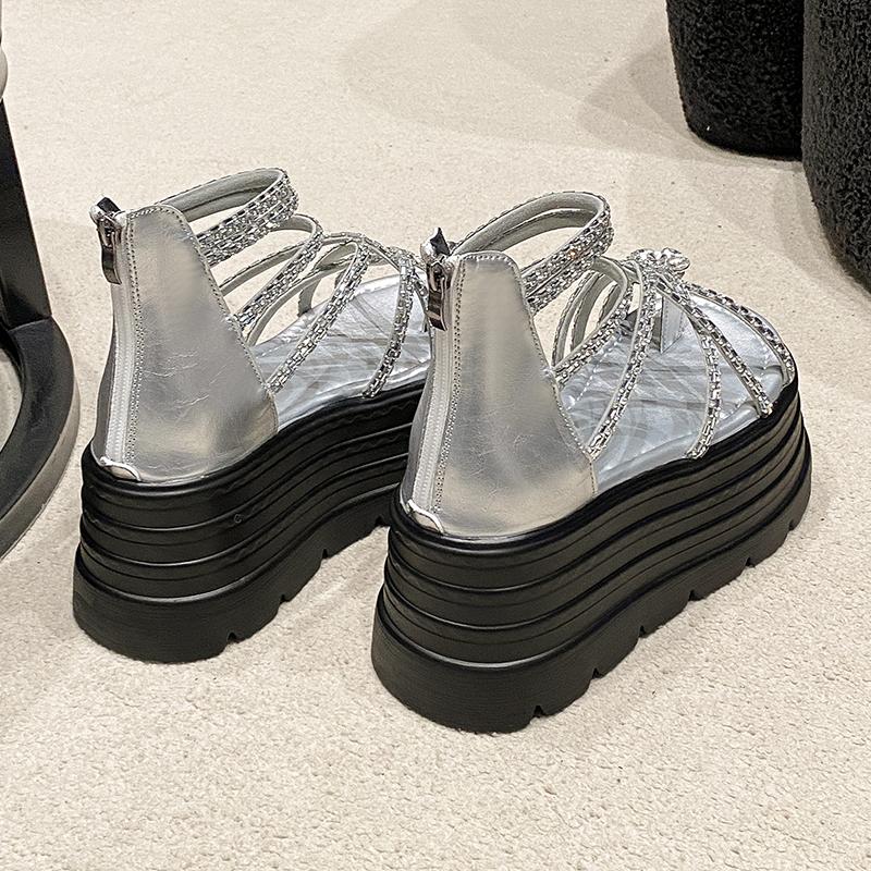 Fashion Summer Crystal Sandals 8CM Wedge Heels Sneakers New Women Beach Flip Flop High Platform Casual Breathable Walking Shoes