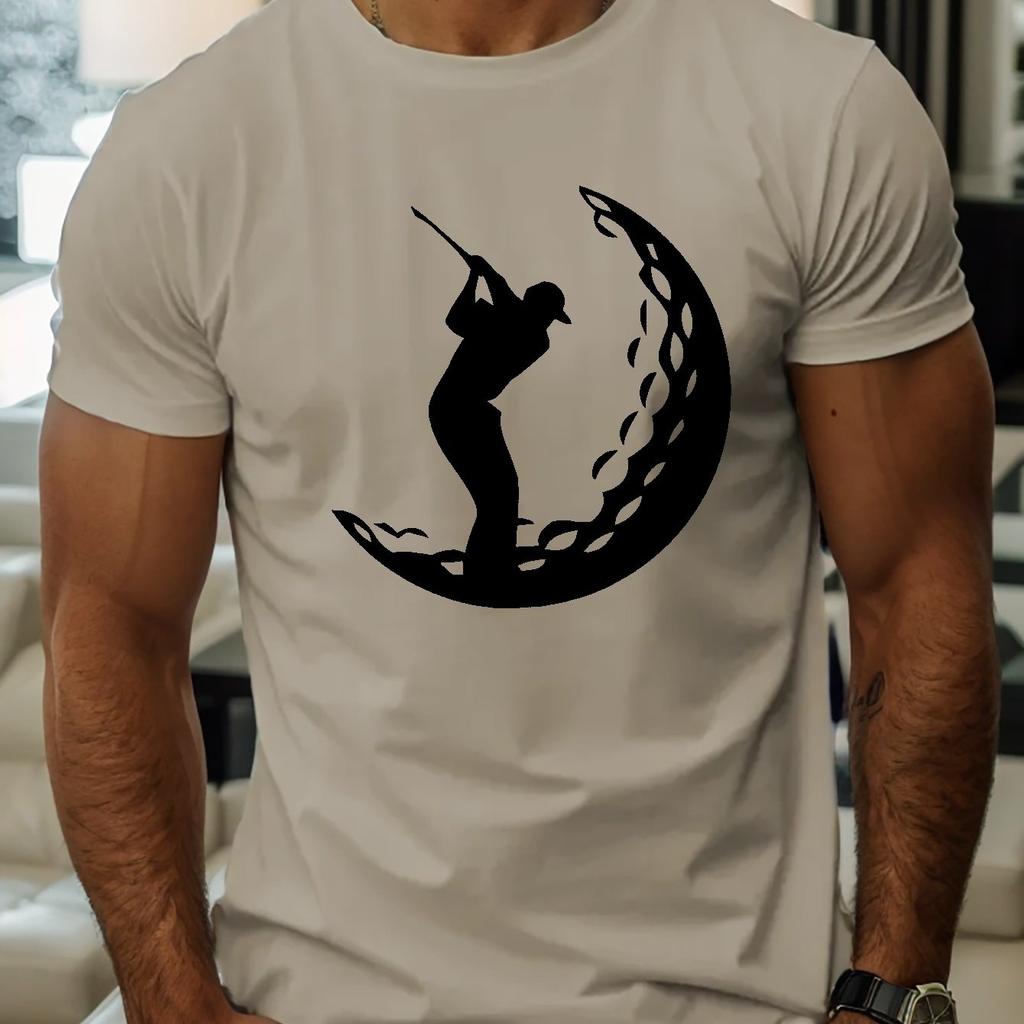 Golfing On The Moon Silhouette Mens Cotton Graphic Tee Casual Short Sleeve TShirt