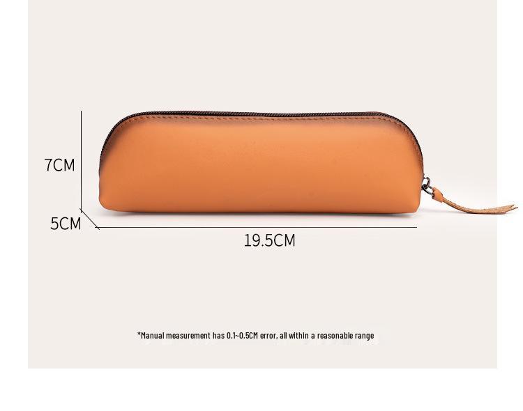 Genuine Leather Multifunctional Pencil Case Stationery Box with Zipper—Portable for Students, Holds 2B Pencils & Glasses