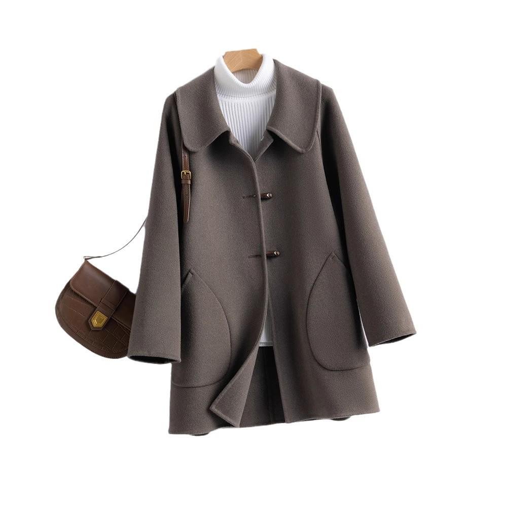 Women's Mid-Length Wool Lapel Coat - 100% Wool, Double-Faced, Loose-Fit, Autumn/Winter
