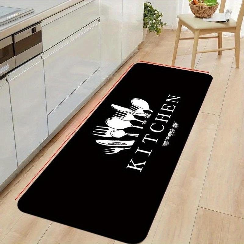 

Modern Kitchen Mat Black Gray KITCHEN Letter Cutlery Print NonSlip Floor Mat for Kitchen Hallway Home Decor Easy Clean 40X60CM