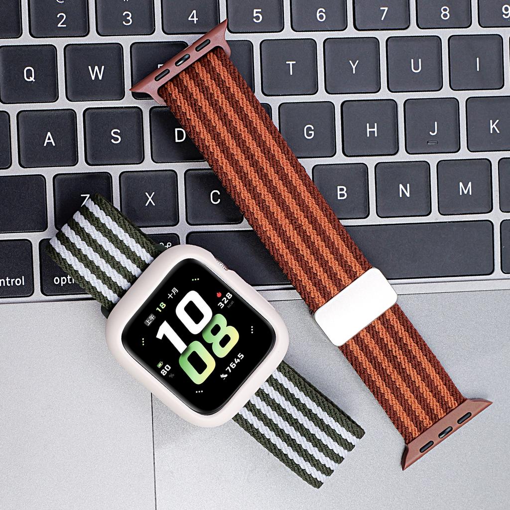 Suitable for Apple Watch with Nylon Braided Magnetic Buckle, Four Stripes, Two Color Nylon Watch Strap