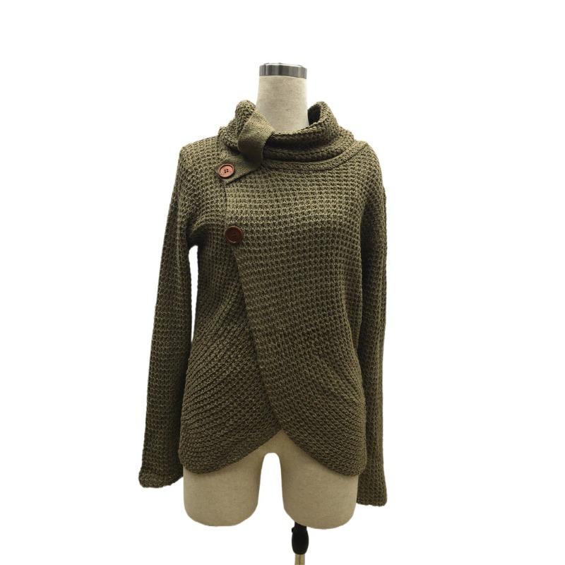 IHUASU Women's Autumn and Winter Fashion Knit Sweater Commuter High Neck Long Sleeve Large Size Loose Cardigan Sweater