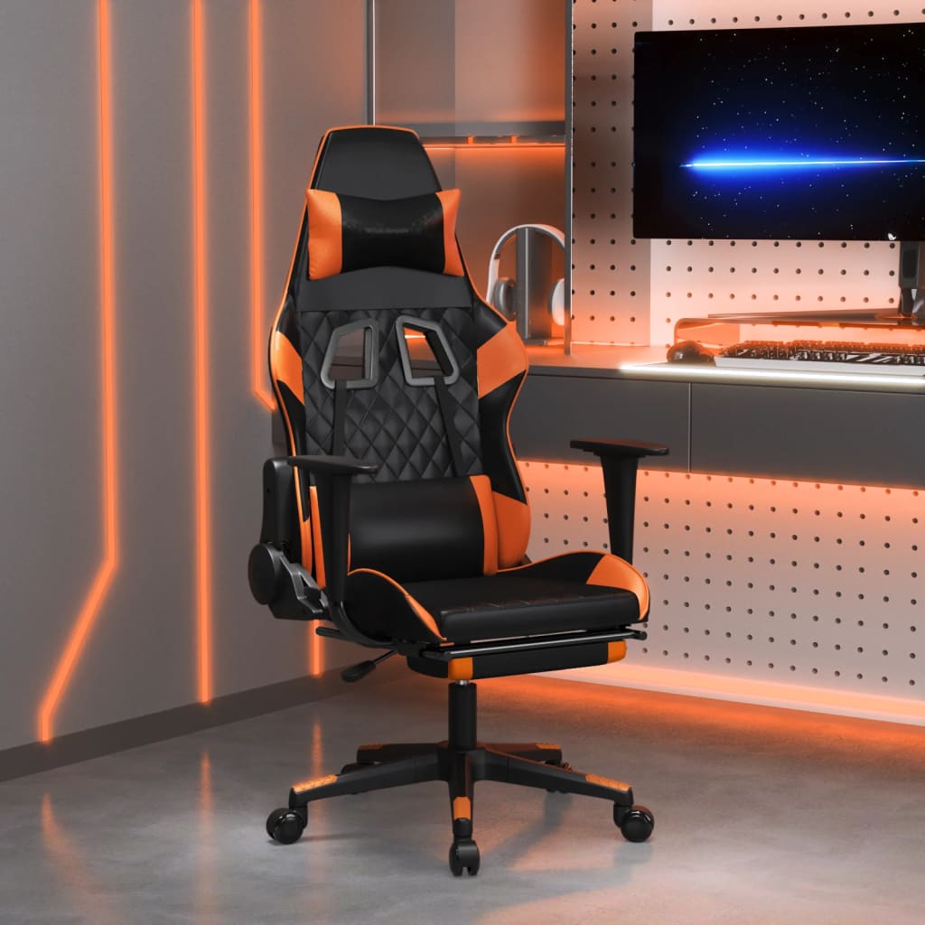 Gaming Chair with Footrest Black and Orange PU Leather