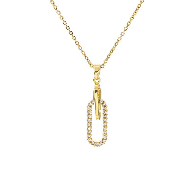 Fashion European American Geometric Paperclip Pendant Inlaid Zircon Necklace For Women