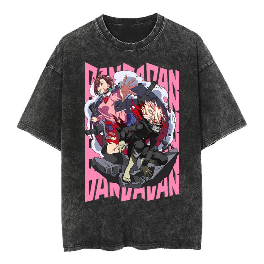 Manga Print T-shirt For Men Women Clothing Short Sleeve Tees Tops Harajuku Vintage Washed Oversized