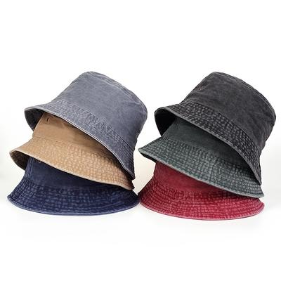 Solid Color Washed Fisherman Hat Outdoor Sunscreen Casual Cap Retro Bucket Hats Flat Caps