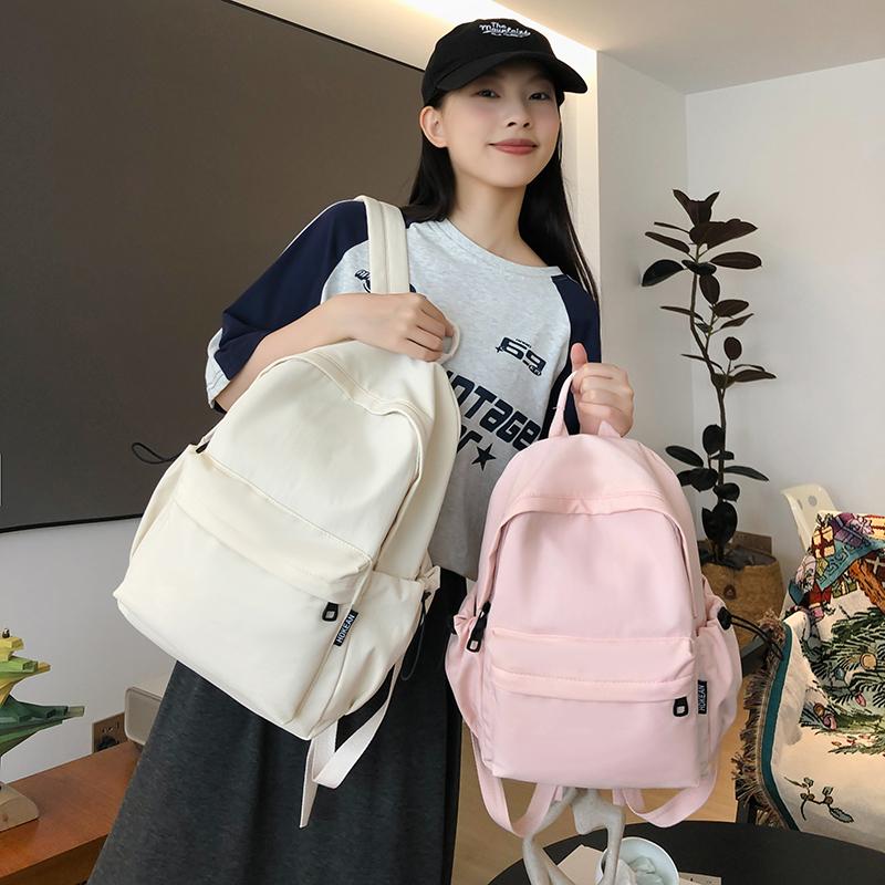 Lightweight Travel Backpack Women Large Capacity Backpack Solid Color Student Schoolbag