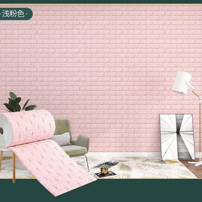 

100 см x 70 см Панелі з цегляного пінопласту 3D наклейки на стіну Самоклеючі DIY тиснені кам’яні шпалери Домашній декор Вітальня Декор кухні 70cmX100cm рожевий