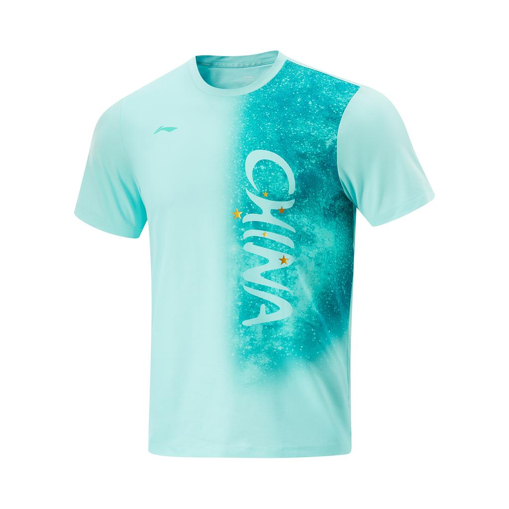 Li Ning Sports Comfortable Letter Print Short Sleeve T-Shirt Unisex Tops Island-Blue AHSV615-1