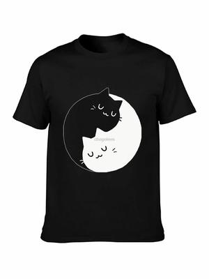 Yin Yang Cats Black White Cute Cartoon T-shirt