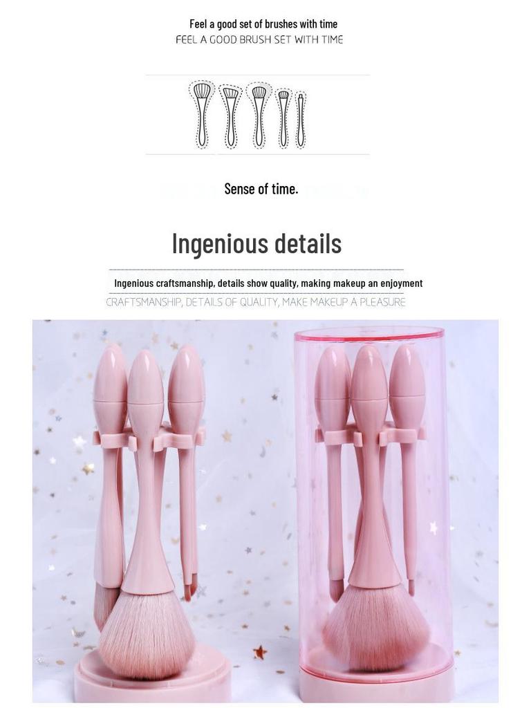 Portable 5-Piece Mini Makeup Brush Set: Powder, Blush, Eyeshadow