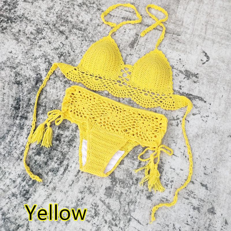 Handmade Crochet Bikini Swimsuit Set with Chest Pads