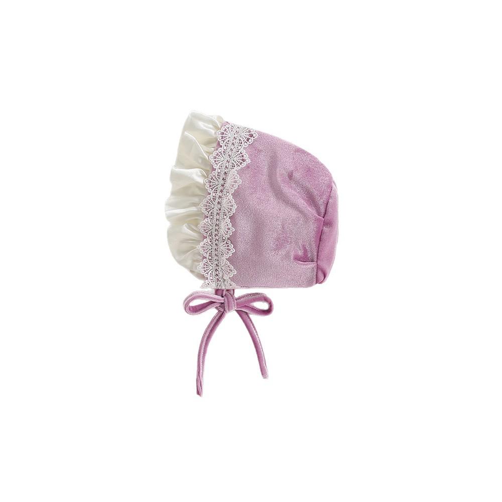 Elegant Purple Velvet Hat with Lace for Baby Girls - Autumn/Winter Infant Lolita Court Style