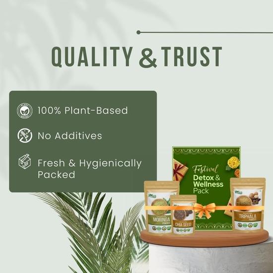 Organic Zing Diwali Detox & Wellness Pack | Moringa Powder, Triphala Powder & Chia Seeds | 100% Natural, Plant-Based & Nutrient-Rich Superfood Combo