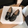 Taller small man versatile thick heel women's spring new camellia retro British style small leather shoes