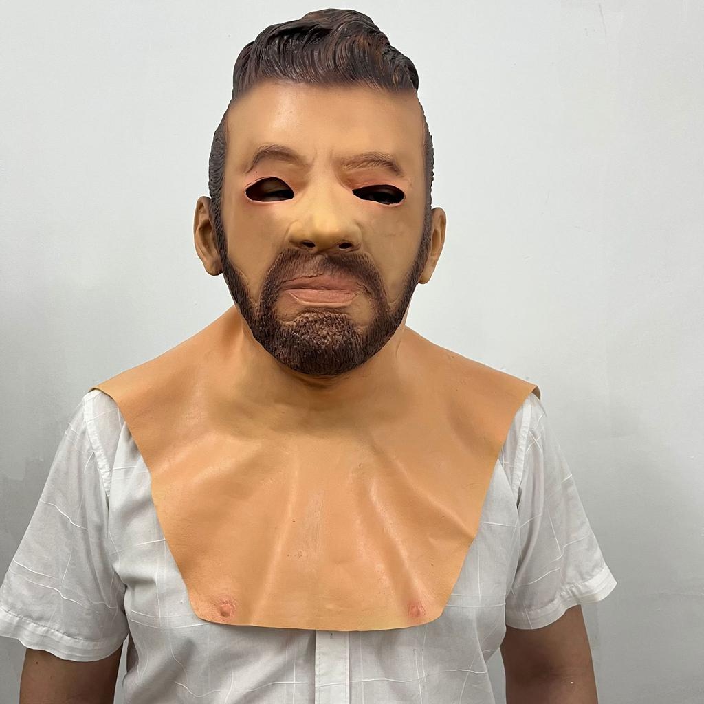 Bearded Uncle Man Mask, Domineering Uncle Latex Party Mask