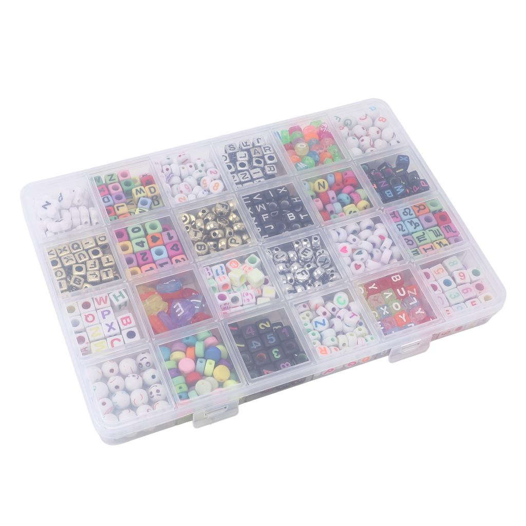 24 Types Letter Beads Set Bracelet Making Colorful Alphabet Letter Beads with Elastic Cord for Jewer