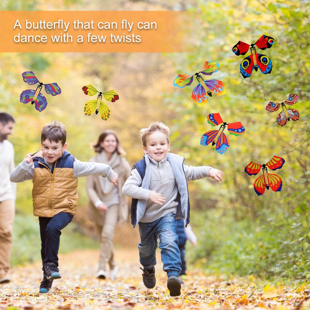 20pcs Flying Butterfly Magic Wind Up Butterfly Toy Gift for Kid Surprise Explosion Box Wedding Birthday Party Book Greeting Card