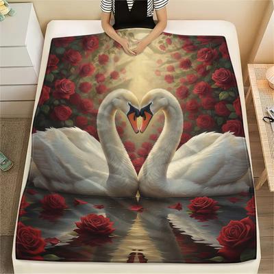 1Pc Valentine's Day Print Flannel Blanket, High Quality Comfortable for All Seasons, Home Decor, Perfect for Christmas Birthday Gift