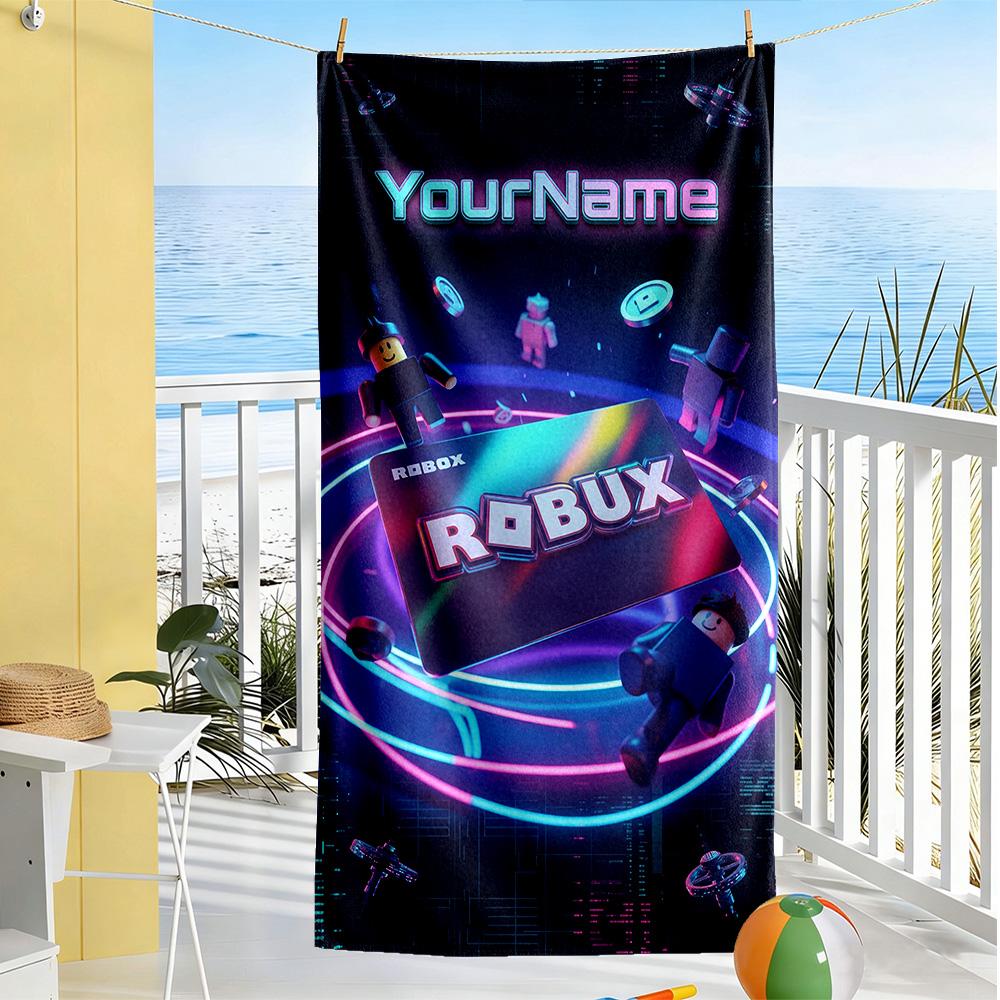 Roblox Personalized Text Beach Towel Super Soft & Absorbent Suitable for Swimming Gym Camping Yoga Vacation