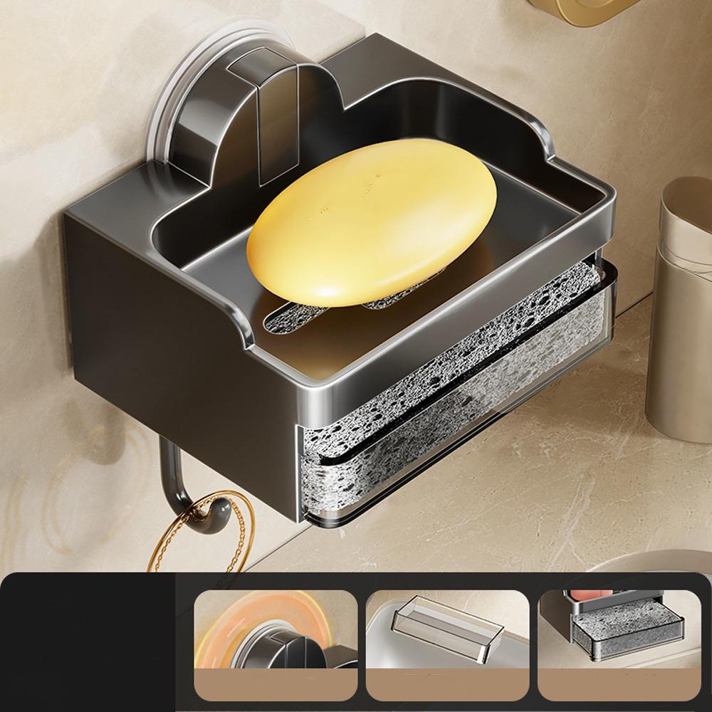 

Plastic Soap Storage Rack Suction Cup Bathroom Soap Box Wall Mounted Soap Holder Washing Table Single Grey