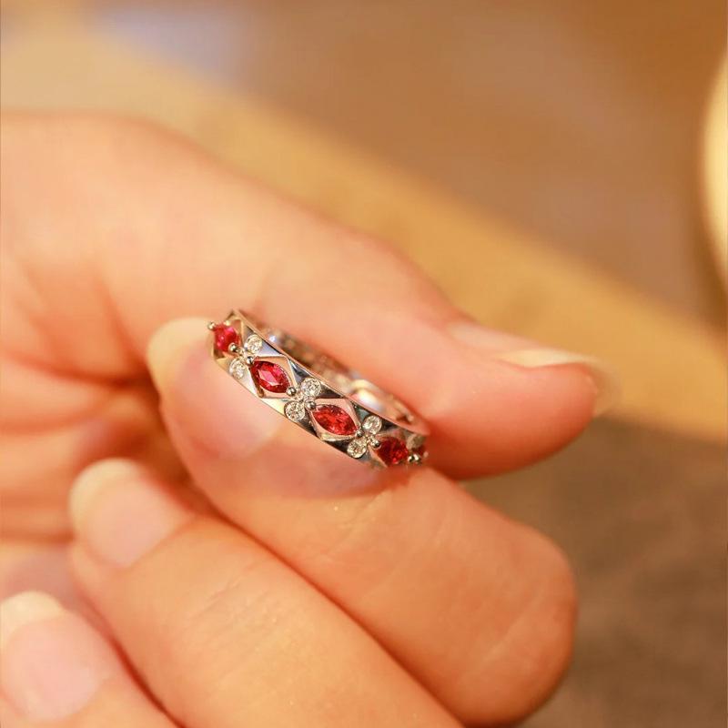 Korean Retro Colorful Gemstone Ruby Ring: Versatile Luxury Jewelry for Women Size 6