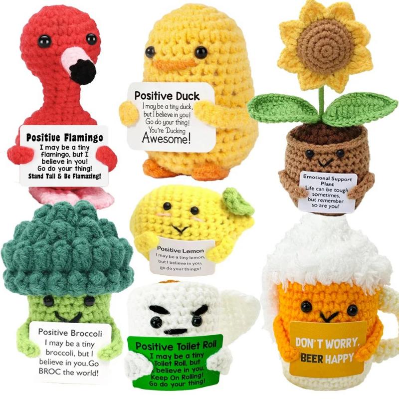 1PC Mini Cute Crochet Positive Bee Creative Plush Holiday Gift Desktop Decoration Ornament Gift